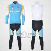 Astana Ropa Ciclismo Culotte Largo 2012 Mangas Largas Azul Claro y Negro