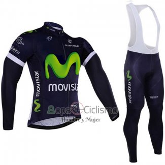 Movistar Ropa Ciclismo Culotte Largo 2016 Mangas Largas Blanco y Azul