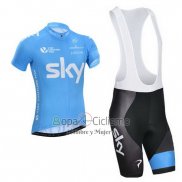 Sky Ropa Ciclismo Culotte Corto 2014 Mangas Cortas Azul y Blanco