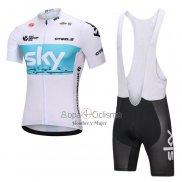 Sky Ropa Ciclismo Culotte Corto 2018 Mangas Cortas Blanco y Azul