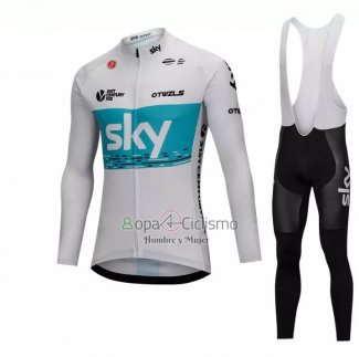 Sky Ropa Ciclismo Culotte Largo 2018 Mangas Largas Blanco y Azul