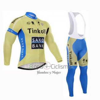 Tinkoff Saxo Bank Ropa Ciclismo Culotte Largo 2015 Mangas Largas Azur y AMarillo