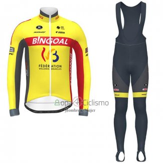 Wallonie Bruxelles Ropa Ciclismo Culotte Largo 2020 Hombre Mangas Largas AMarillo Rojo