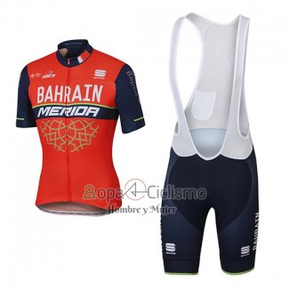 Bahrain Merida Ropa Ciclismo Culotte Corto 2017 Mangas Cortas Rojo