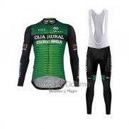 Caja Rural Ropa Ciclismo Culotte Largo 2020 Hombre Mangas Largas Verde Negro