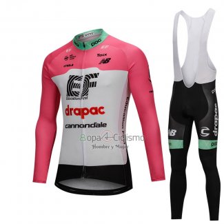 Cannondale Drapac Ropa Ciclismo Culotte Largo 2018 Mangas Largas Blanco y Rosa