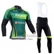 Europcar Ropa Ciclismo Culotte Largo 2014 Hombre Mangas Largas Negro y Verde