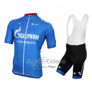 Gazprom Rusvelo Colnago Ropa Ciclismo Culotte Corto 2016 Hombre Mangas Cortas Azul y Blanco