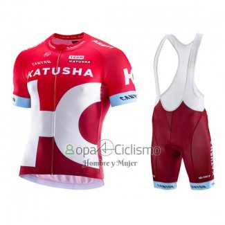 Katusha Alpecin Ropa Ciclismo Culotte Corto 2016 Mangas Cortas Blanco y Rojo