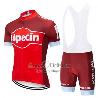 Katusha Alpecin Ropa Ciclismo Culotte Corto 2019 Mangas Cortas Rojo Blanco