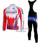 Katusha Ropa Ciclismo Culotte Largo 2011 Mangas Largas Blanco y Rojo