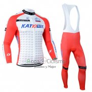 Katusha Ropa Ciclismo Culotte Largo 2014 Mangas Largas Blanco y Rojo