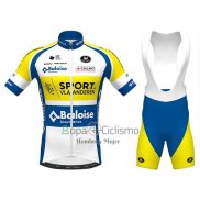 Sport Vlaanderen-Baloise Ropa Ciclismo Culotte Corto 2020 Hombre Mangas Cortas Blanco AMarillo Azul