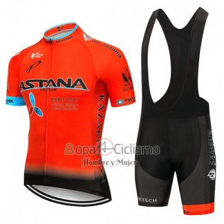 Astana Ropa Ciclismo Culotte Corto 2019 Mangas Cortas Naranja