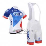 Fdj Ropa Ciclismo Culotte Corto 2015 Mangas Cortas Blanco y Azul