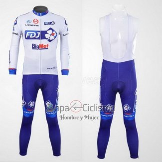 Fdj Ropa Ciclismo Culotte Largo 2012 Mangas Largas Blanco y Azur