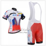 Katusha Ropa Ciclismo Culotte Corto 2018 Mangas Cortas Blanco Azul Rojo