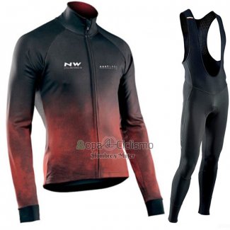 Northwave Ropa Ciclismo Culotte Largo 2021 Hombre Mangas Largas Negro Rojo