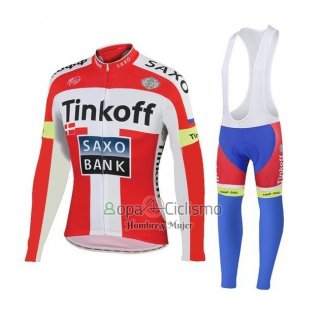 Tinkoff Saxo Bank Ropa Ciclismo Culotte Largo 2018 Mangas Largas Rojo Blanco