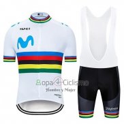 Uci Mondo Campione Movistar Ropa Ciclismo Culotte Corto 2019 Hombre Mangas Cortas Blanco