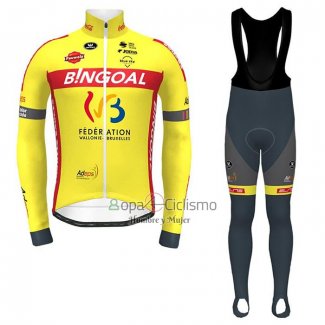 Allonie Bruxelles Ropa Ciclismo Culotte Largo 2021 Hombre Mangas Largas AMarillo