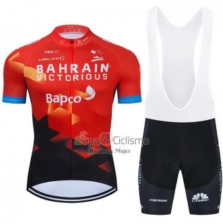 Bahrain Victorious Ropa Ciclismo Culotte Corto 2021 Mangas Cortas Rojo