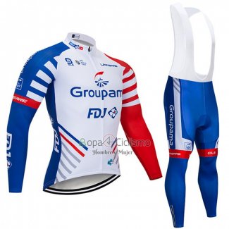 Groupama FDJ Ropa Ciclismo Culotte Largo 2018 Mangas Largas Blanco Azul Rojo