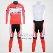 Katusha Ropa Ciclismo Culotte Largo 2012 Mangas Largas Blanco y Naranja