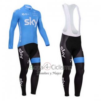 Sky Ropa Ciclismo Culotte Largo 2014 Mangas Largas Blanco y Azul