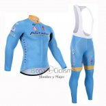 Astana Ropa Ciclismo Culotte Largo 2015 Mangas Largas Azul Claro