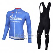 Gazprom Rusvelo Colnago Ropa Ciclismo Culotte Largo 2016 Hombre Mangas Largas Azul y Blanco