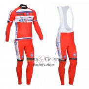 Katusha Ropa Ciclismo Culotte Largo 2013 Mangas Largas Blanco y Rojo