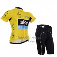 Sky Lider Ropa Ciclismo Culotte Corto 2015 Hombre Mangas Cortas AMarillo