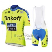 Tinkoff Saxo Bank Ropa Ciclismo Culotte Corto 2016 Mangas Cortas AMarillo y Azul