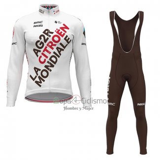 Ag2r Citroen Team Ropa Ciclismo Culotte Largo 2023 Mangas Largas Blanco Brown