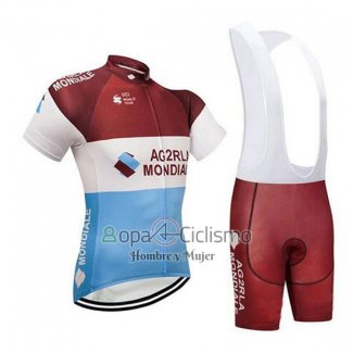 Ag2r La Mondiale Ropa Ciclismo Culotte Corto 2018 Mangas Cortas Brown y Blanco