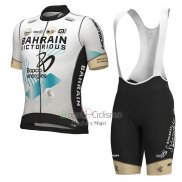 Bahrain Victorious Ropa Ciclismo Culotte Corto 2023 Mangas Cortas Blanco Azul