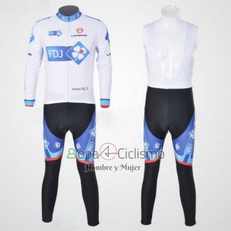 Fdj Ropa Ciclismo Culotte Largo 2010 Mangas Largas Blanco y Azur