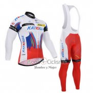 Katusha Ropa Ciclismo Culotte Largo 2015 Mangas Largas Blanco y Rojo