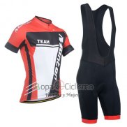 Monton Ropa Ciclismo Culotte Corto 2014 Hombre Mangas Cortas Blanco Rojo