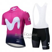 Movistar Ropa Ciclismo Culotte Corto 2019 Mangas Cortas Negro Rosa