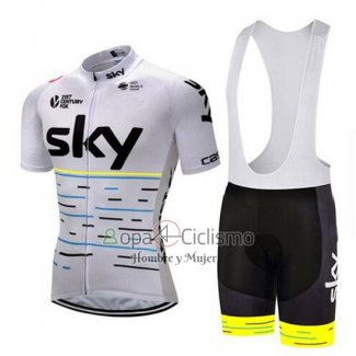 Sky Ropa Ciclismo Culotte Corto 2018 Mangas Cortas Blanco y AMarillo