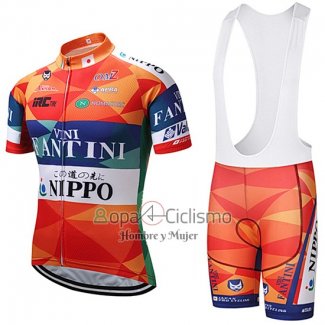 Vini Fantini Ropa Ciclismo Culotte Corto 2018 Hombre Mangas Cortas Naranja y Azul