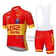 W53-fc Porto Ropa Ciclismo Culotte Corto 2020 Hombre Mangas Cortas Rojo AMarillo