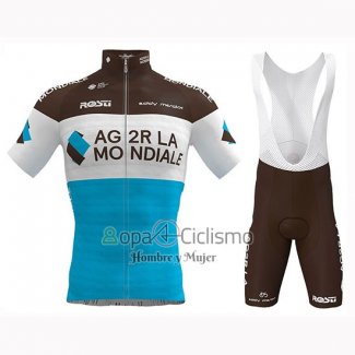 Ag2r La Mondiale Ropa Ciclismo Culotte Corto 2019 Mangas Cortas Brown Blanco Azul