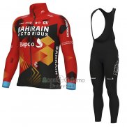 Bahrain Victorious Ropa Ciclismo Culotte Largo 2023 Mangas Largas Rojo Negro