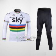 Sky UCI Mondo Campione Ropa Ciclismo Culotte Largo 2012 Hombre Mangas Largas Negro y Blanco