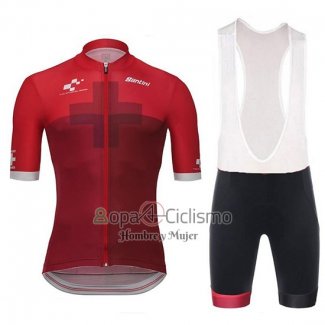 Tour de Suisse Cross Ropa Ciclismo Culotte Corto 2018 Hombre Mangas Cortas Rojo