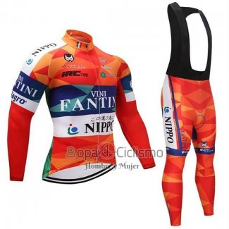 Vini Fantini Ropa Ciclismo Culotte Largo 2019 Hombre Mangas Largas Naranja