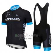 Astana Ropa Ciclismo Culotte Corto 2019 Mangas Cortas Negro Azul